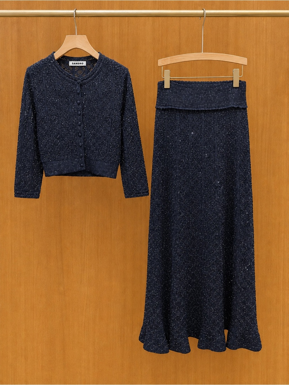 Sandro Navy Tweed Long Flared Maxi Skirtw - Picture 2 of 13